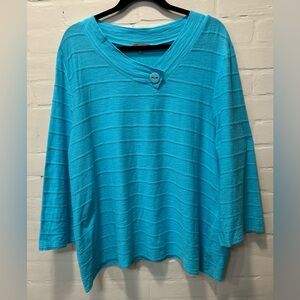 Habitat Turquoise Lagenlook Boho 3/4 Sleeve Button Detail Knit Top Size XL